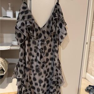 Anthropologie Black and Gray Ruffled Midi Dress